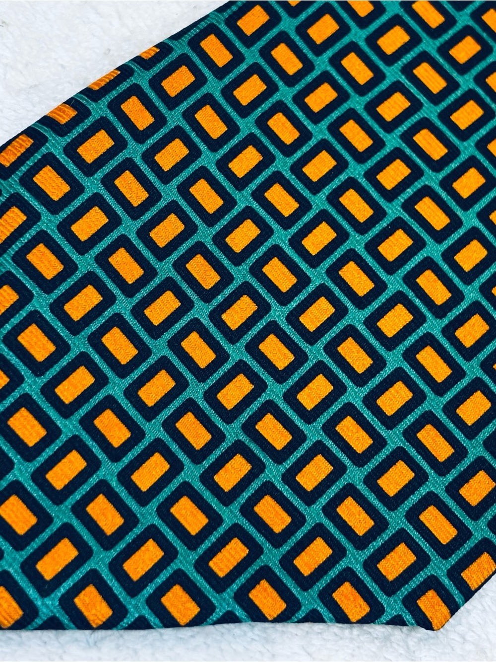 Geometric Teal and Gold Men's Tie